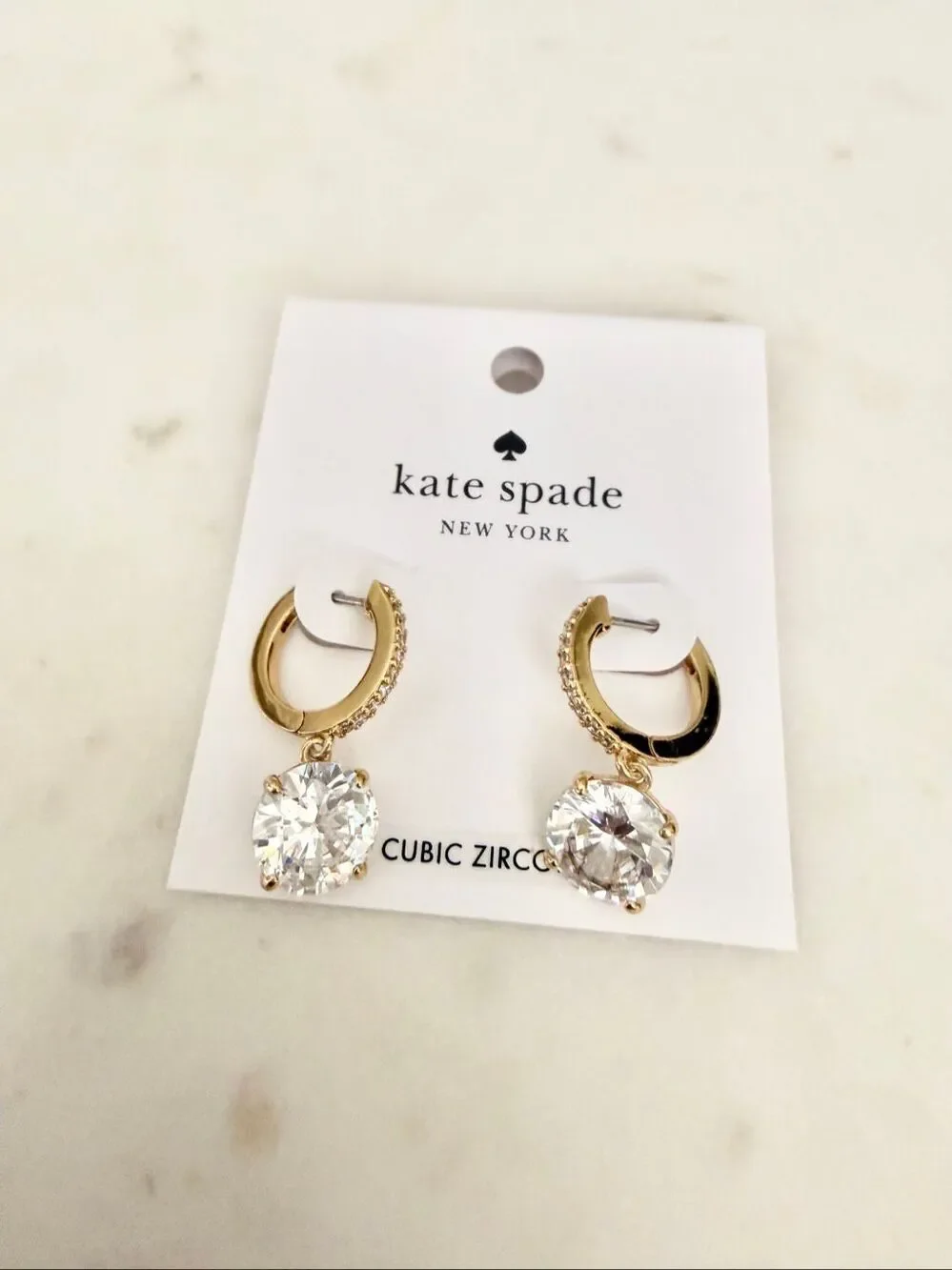 Kate Spade New York Gold Cubic Zirconia Huggie Drop Earrings NWT
